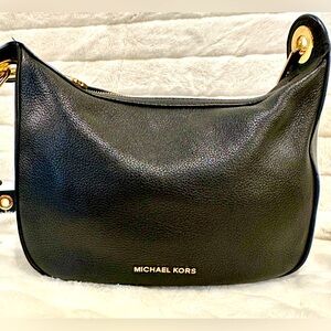 Michael Kors black pebbled leather grommet strap crossbody with dust bag